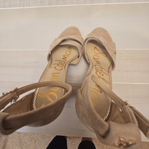 {10} Sam Edelman Yancy Block Heel Ankle Strap Sandal in Golden Caramel Suede - Picture 11 of 14